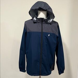 Frogg Toggs Men's Blue and Gray Raincoat with Hood Size Large